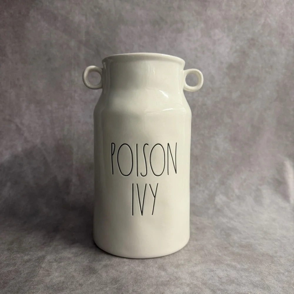 Rae Dunn Poison Ivy Vase Home Decor Cream Ceramic Milk Can Halloween Stoneware